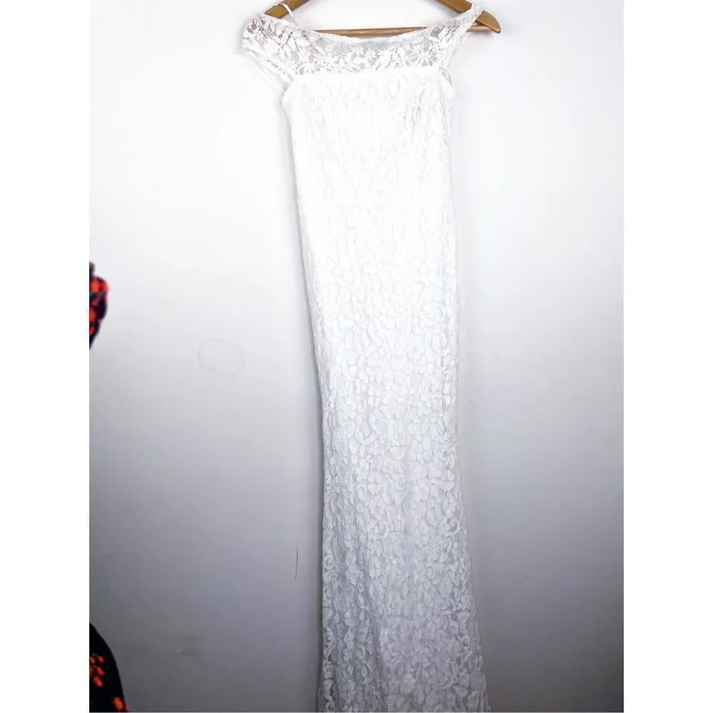 Lulu’s‎ Romantic Heart White Lace Off-the-Shoulder Maxi Dress